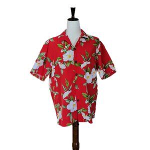 Blue Hawaii Red Floral Cotton Shirt Med
